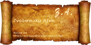 Zvolenszky Alex névjegykártya